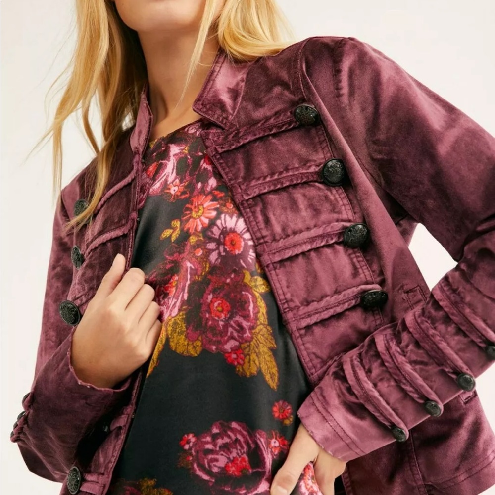 Free People Fitted Velvet Military Jacket